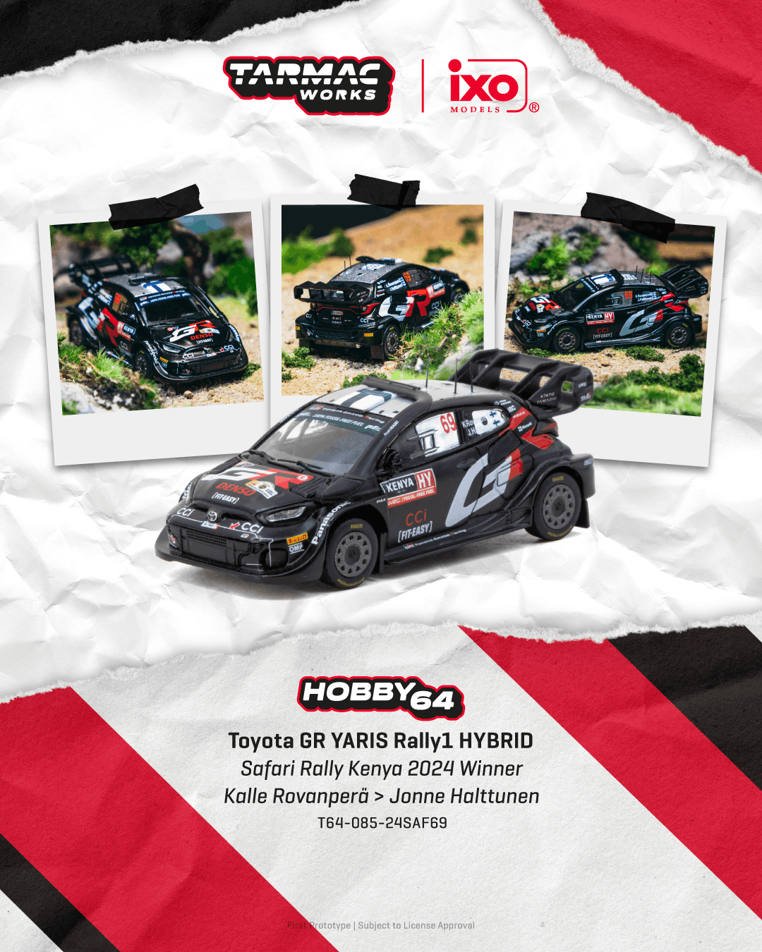 Tarmac Works Toyota GR YARIS Rally1 HYBRID Safari Rally Kenya 2024 Winner Kalle Rovanperä / Jonne Halttunen — imagem principal