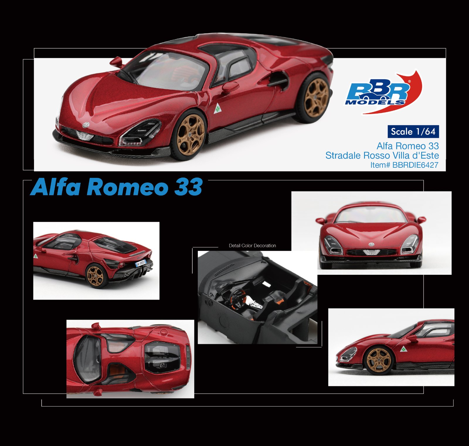 BBR Models Alfa Romeo 33 Stradale Rosso Villa d'Este — imagem principal